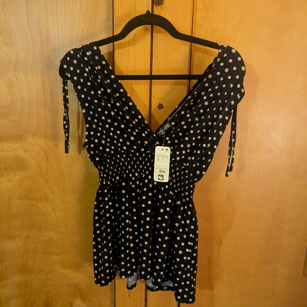 Elegant Black and White Polka Dot Blouse